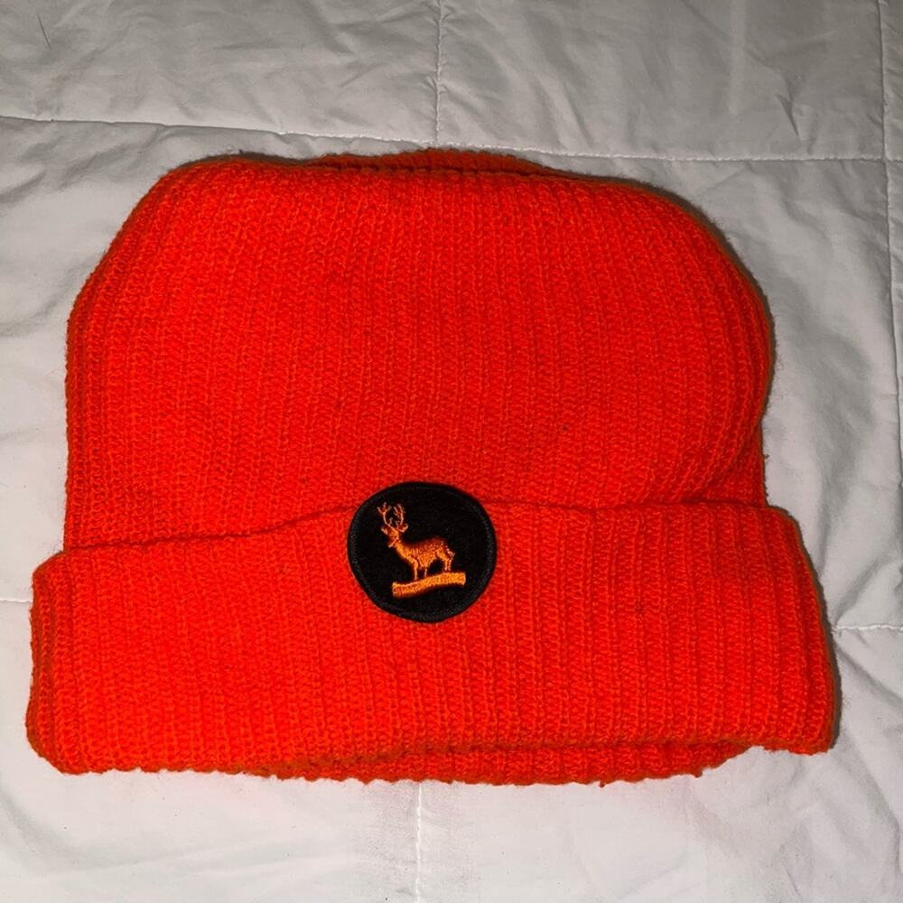 Orange Knit Beanie w/ Deer Logo • Hunting